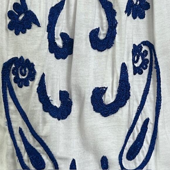 Boston Proper Off The Shoulder White Blue Embroidered Blouse Short Sleeve Small - Picture 3 of 9